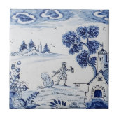 Antique Delft Tile-Pastoral Scene-Blue & White-2 Fliese (Vorderseite)