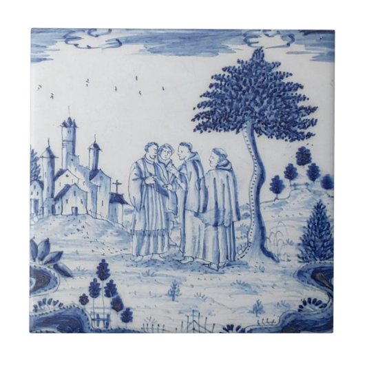 Antique Delft Tile-Pastoral Scene-Blue & White-3 Fliese (Vorderseite)