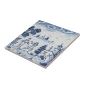 Antique Delft Tile-Pastoral Scene-Blue & White-4 Fliese (Seite)
