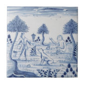 Antique Delft Tile-Pastoral Scene-Blue & White-5 Fliese (Vorderseite)