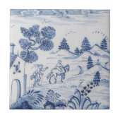 Antique Delft Tile-Pastoral Scene-Blue & White-8 Fliese (Vorderseite)