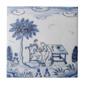 Antique Delft Tile-Pastoral Scene-Blue & White 9 Fliese (Vorderseite)