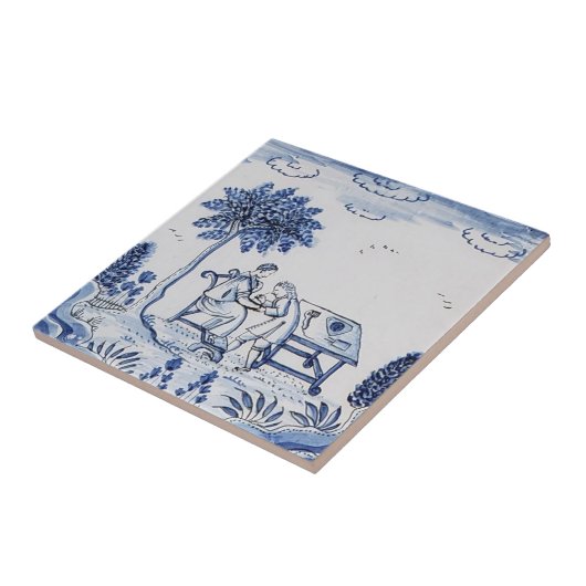 Antique Delft Tile-Pastoral Scene-Blue & White 9 Fliese (Seite)