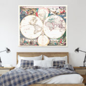 Antique Double Hemisphere Weltkarte Leinwanddruck (Insitu (Schlafzimmer))