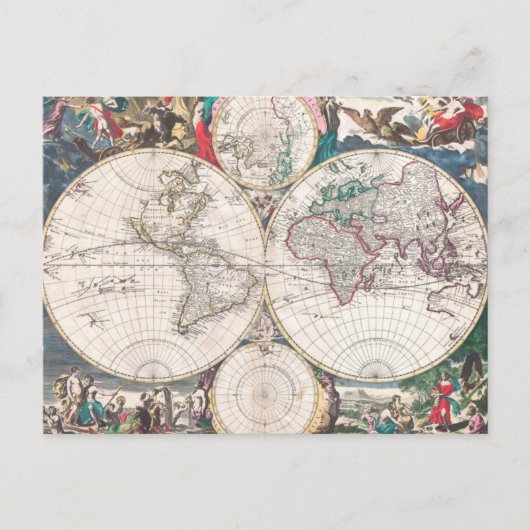 Antique Double Hemisphere Weltkarte Postkarte (Vorderseite)