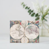 Antique Double Hemisphere Weltkarte Postkarte (Stehend Vorderseite)
