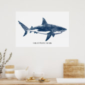 Antique  drawing of a shark poster (Küche)