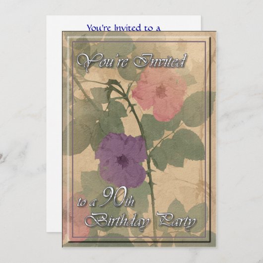 Antique Dusty Rose 90 Geburtstag Einladung (Vorne/Hinten)