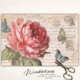 Antique Elegance Rose und Schmetterlingsdekoupage Seidenpapier