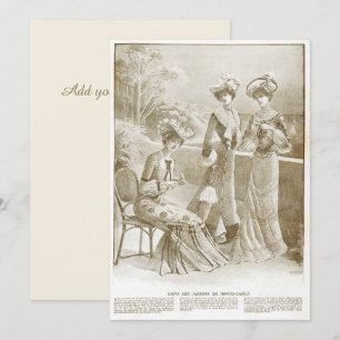 Antique Elegant Vintag Französisch 1900 Mode Beige Einladung
