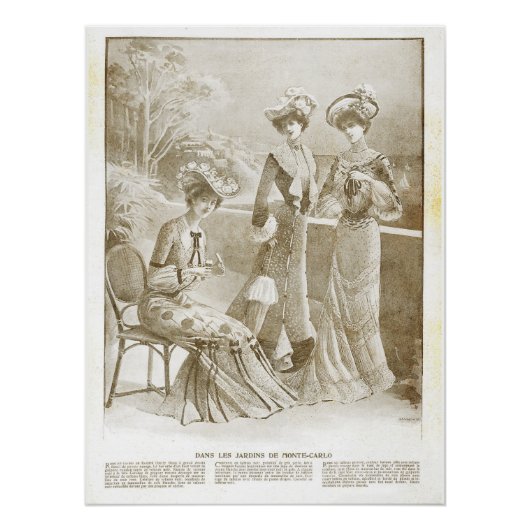 Antique Elegant Vintag Französisch 1900 Mode Beige Poster (Vorderseite)