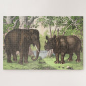 Antique Elephant Rhino Aquarell Print Puzzle (Horizontal)