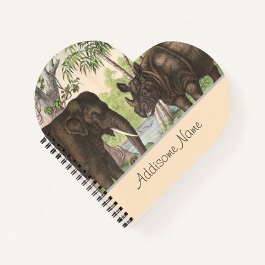 Antique Elephant Rhino im Dschungeldruckbuch Notizblock (Vorderseite)