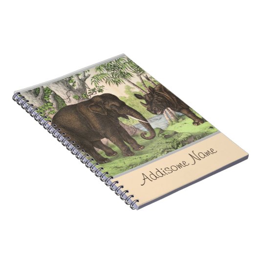 Antique Elephant Rhino im Dschungeldruckbuch Notizblock (Rechte Seite)