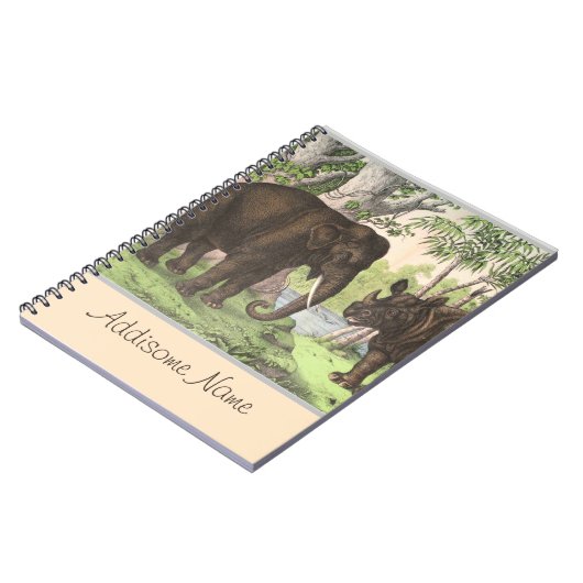 Antique Elephant Rhino im Dschungeldruckbuch Notizblock (Linke Seite)