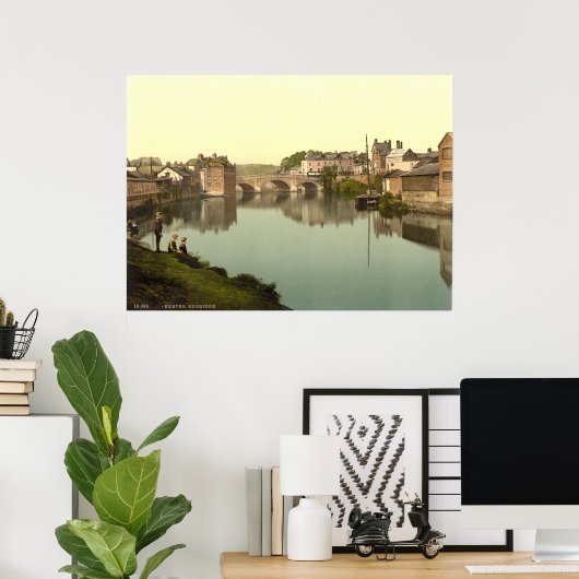 Antique England print, Exbridge, Exeter, Großbrita Poster (Heimbüro)