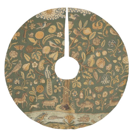 Antique English Needlepoint Tree of Life & Unicorn Polyester Weihnachtsbaumdecke (Vorderseite)