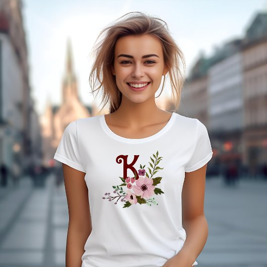 Antique Fall Aesthetics Floral Monogram T-Shirt