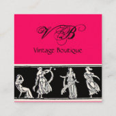 ANTIQUE FASHION BOUTIQUE Schwarz - Heiß rosa Monog Quadratische Visitenkarte (Rückseite)