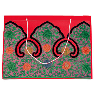 ANTIQUE FLORAL CHINESE PATTER IN RED GIFT BAG GROßE GESCHENKTÜTE