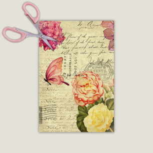 Antique Floral Ephemera Decoupage Seidenpapier