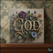 Antique Floral Gold GOD Word Sign Fliese