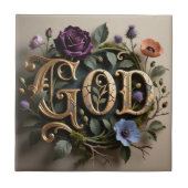 Antique Floral Gold GOD Word Sign Fliese (Vorderseite)