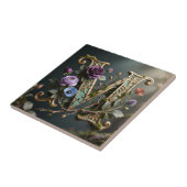 Antique Floral Gold Letter M Monogram Fliese (Seite)