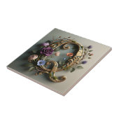 Antique Floral Gold Letter Q Monogram Fliese (Seite)