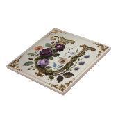 Antique Floral Gold Letter U Monogram Fliese (Seite)
