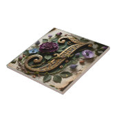 Antique Floral Gold Patina Letter J Fliese (Seite)