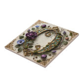 Antique Floral Gold Patina Letter O Fliese (Seite)