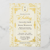 Antique Floral Monogram Crest Gold Frame Wedding Folieneinladung (Vorderseite)