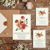 Antique Floral Pink Evergreen Bouquet Wedding Einladung