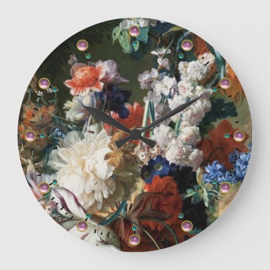 ANTIQUE FLORAL, ROTE ANEMONEN WEISSE BLUME GROßE WANDUHR (Vorderseite)