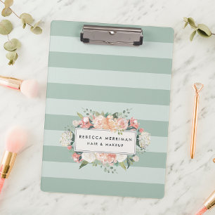 Antique Floral Sage Stripe Klemmbrett