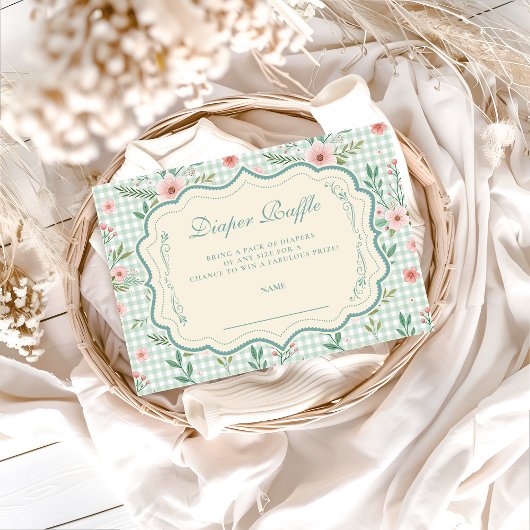 . Antique Floral Scalloped Diapper Raffle Begleitkarte