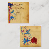 ANTIQUE FLORENTINE PARCHMENT ROTE WAX SIEGEL MONOG QUADRATISCHE VISITENKARTE (Vorne/Hinten)