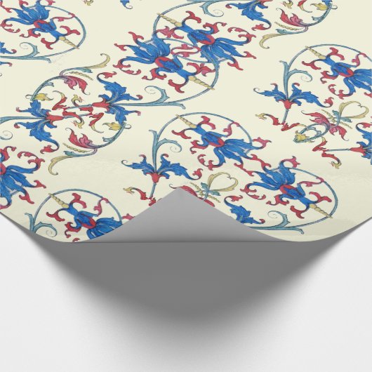 ANTIQUE FLORENTINE RED BLUE BLUE FLORAL HERZMOTIFS GESCHENKPAPIER (Ecke)