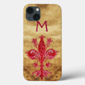 ANTIQUE FLORENTINE RED LILY LILIE PARCHMENT Case-Mate iPhone HÜLLE (Rückseite)