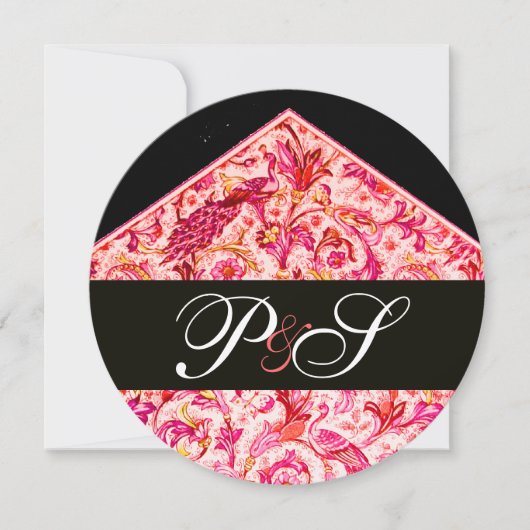 ANTIQUE FLORENTINPINK BLACK FLORAL MONOGRAM EINLADUNG (Vorderseite)