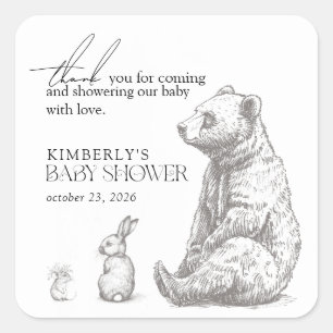 Antique Forest Animals Kinderdusche Vielen Dank Quadratischer Aufkleber