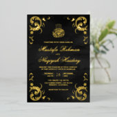 Antique Frame Black Islamic Wedding Gold Folieneinladung (Stehend vorne)