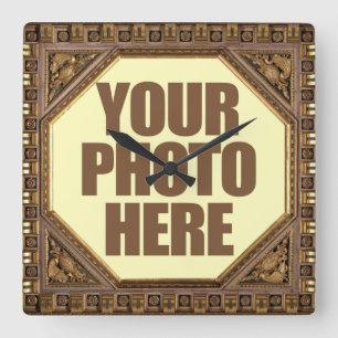Antique Frame with YOUR PHOTO wall clock Quadratische Wanduhr