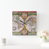 Antique French Map of The World Quadratische Wanduhr (Zuhause)