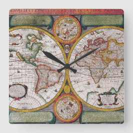 Antique French Map of The World Quadratische Wanduhr