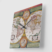 Antique French Map of The World Quadratische Wanduhr (Winkel)
