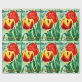 Antique Garden Advertisement, Yellow Red Tulips Geschenkpapier (Flach)