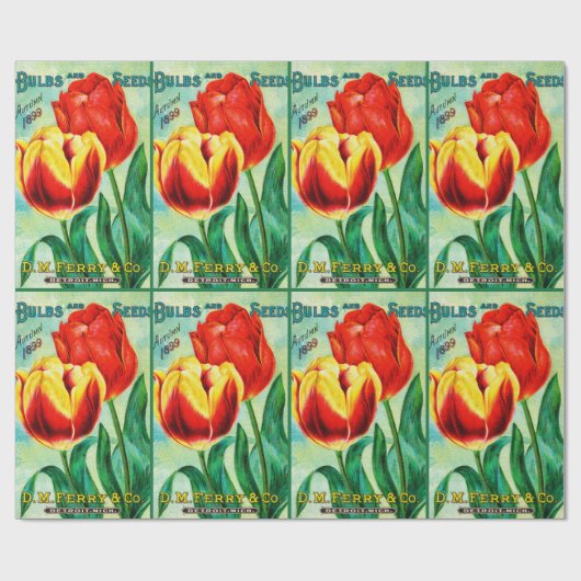 Antique Garden Advertisement, Yellow Red Tulips Geschenkpapier (Flach)