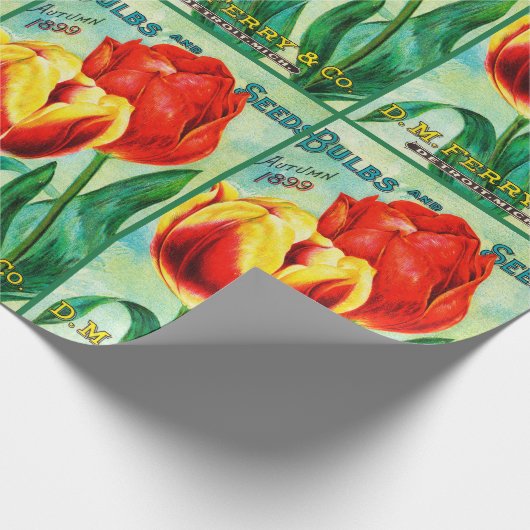 Antique Garden Advertisement, Yellow Red Tulips Geschenkpapier (Ecke)